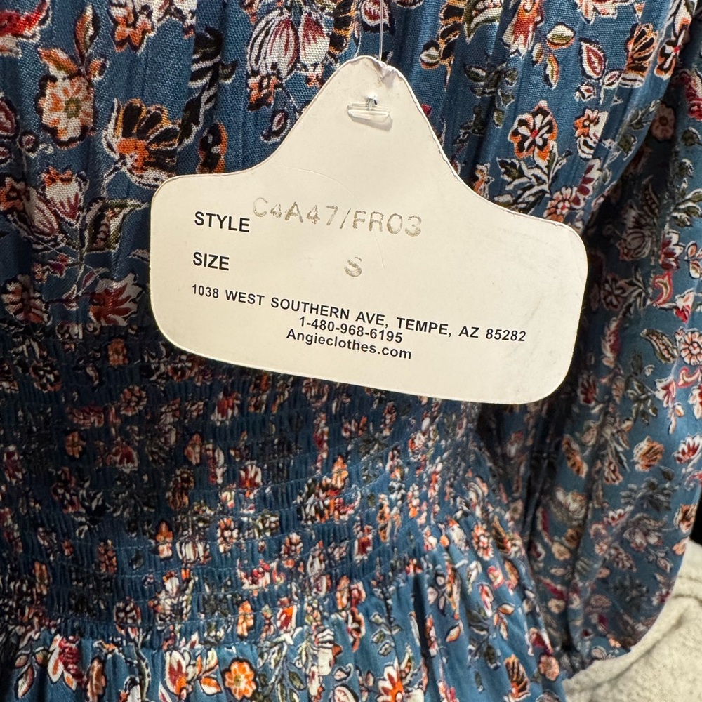 ANGIE Floral Boho Peasant Smocked Waist Mini Dress NWT Small - Picture 11 of 12